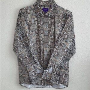 TALLIA Men's Abstract Pattern Shirt - Gray and Brown